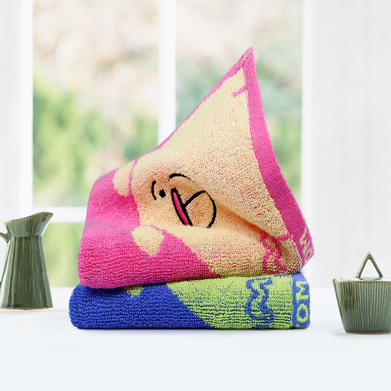 Grace towel home textile 2-Pack children's towel pure cotton bear printed children's towel 50 * 25cm blue + Red 48g