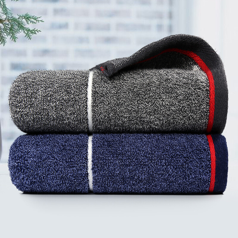 Grace towel 2 Pack pure cotton strong absorbent soft Plaid towel 74x33cm blue + gray 95g