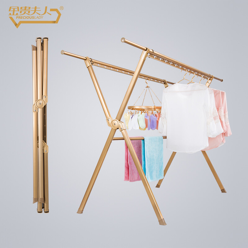 Mrs. Jin Gui clothes hanger floor folding indoor X-shaped balcony quilt drying cooler clothes hanger telescopic clothes drying rod