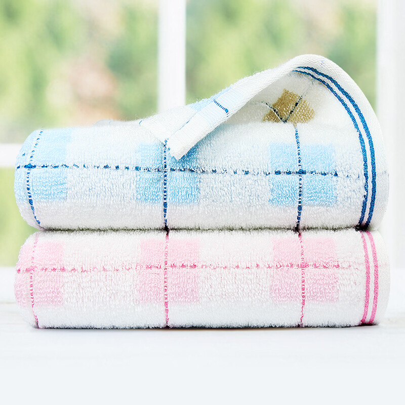 Grace pure cotton towel 2 pieces of colored Plaid pure cotton soft towel 72 * 33cm Red + blue 88g