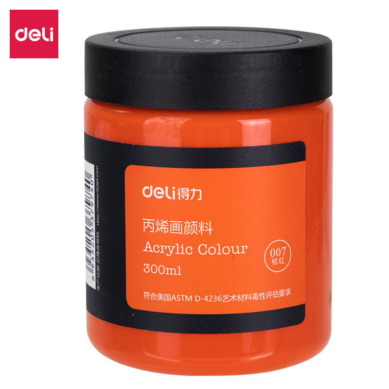 Deli 300ml art painting acrylic paint hand-painted wall painting acrylic paint large bottle outdoor painting textile paint 73875 orange red