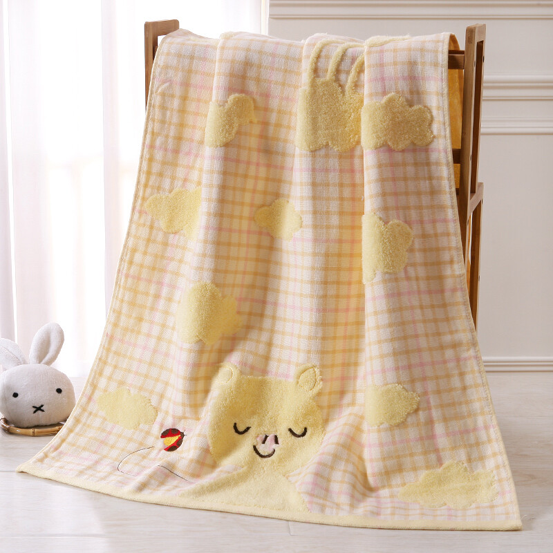 Gold towel home textile pure cotton double-layer twistless cartoon bath towel single strip yellow 240g 120 * 61cm