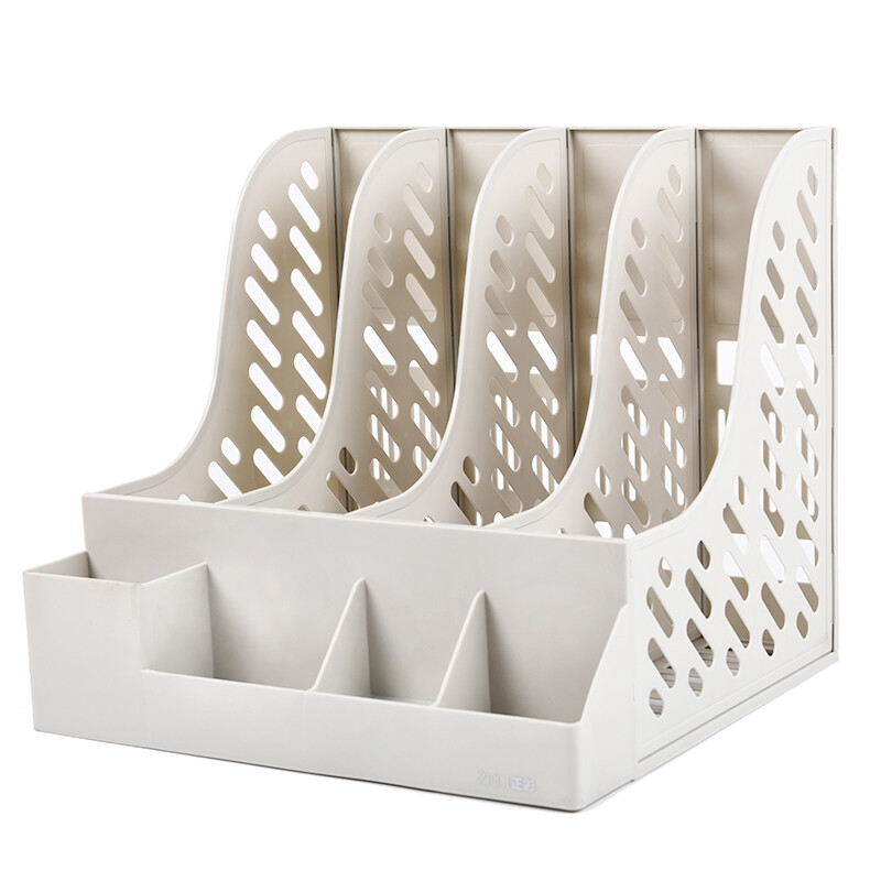 Positive color (znci) thickened and reinforced quadruple file frame / file column / file rack / data rack / four column file basket with pen holder office supplies 1866 Beige