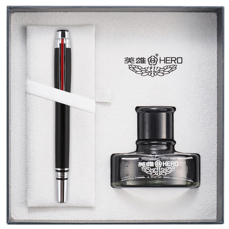 Hero Mingzhi 200E 14K gold pen 0.5mm men's and women's big bright point pen signature pen fashion business ink pen gift box set spray frosted black paint sleeve rod bright chromium
