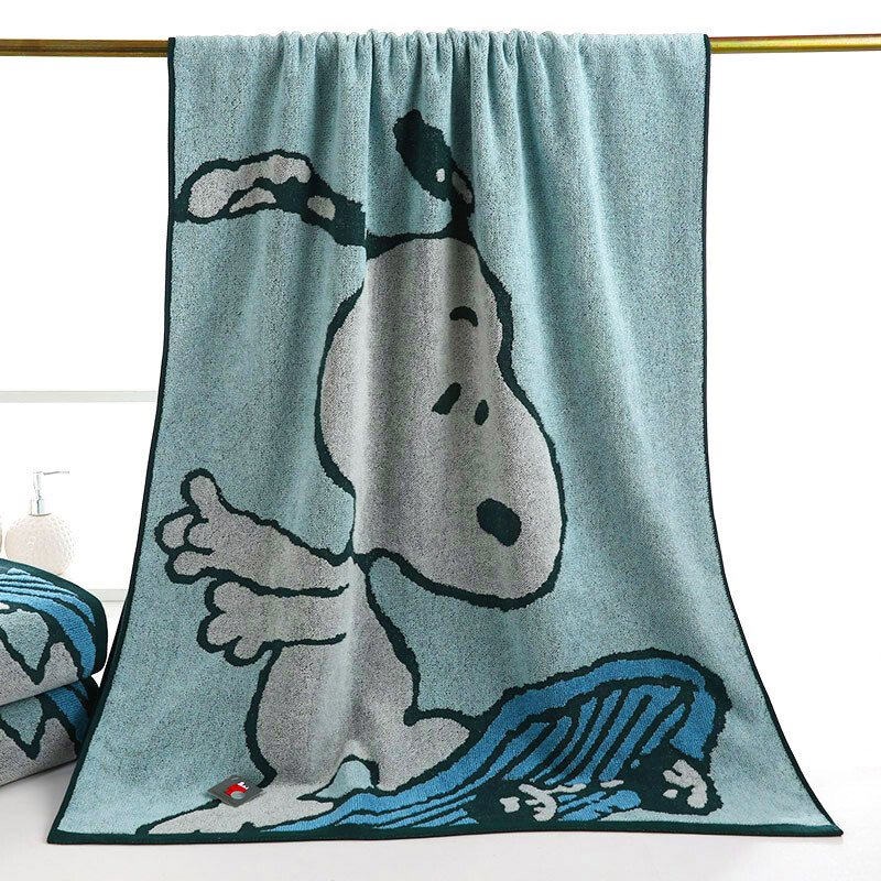 Gold bath towel pure cotton Snoopy cartoon enlarged bath towel soft and absorbent green 180 * 78cm