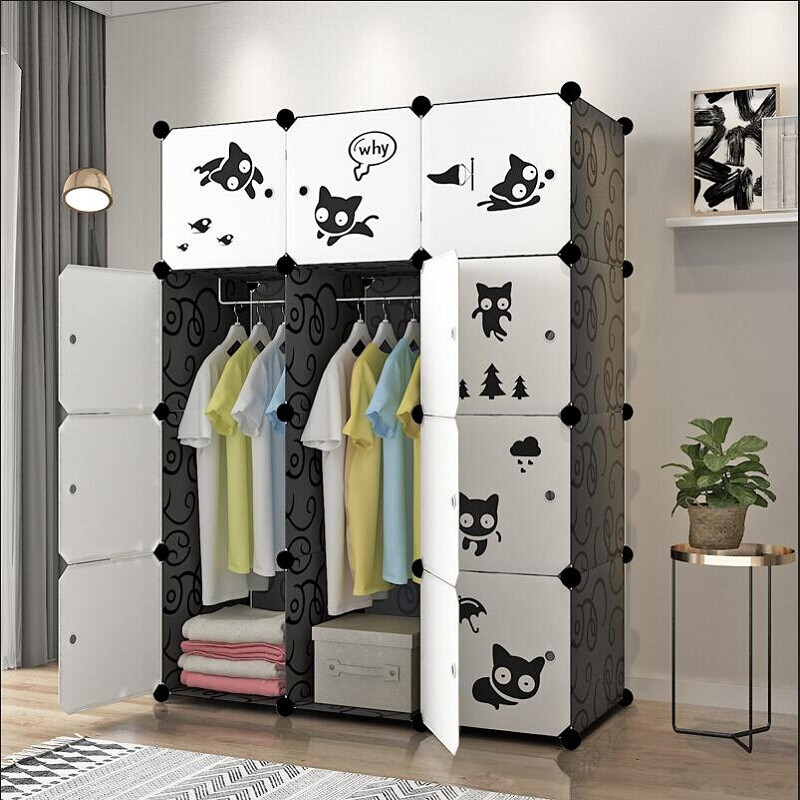 Anerya simple wardrobe plastic modern simple adult combination storage resin assembly folding double wardrobe