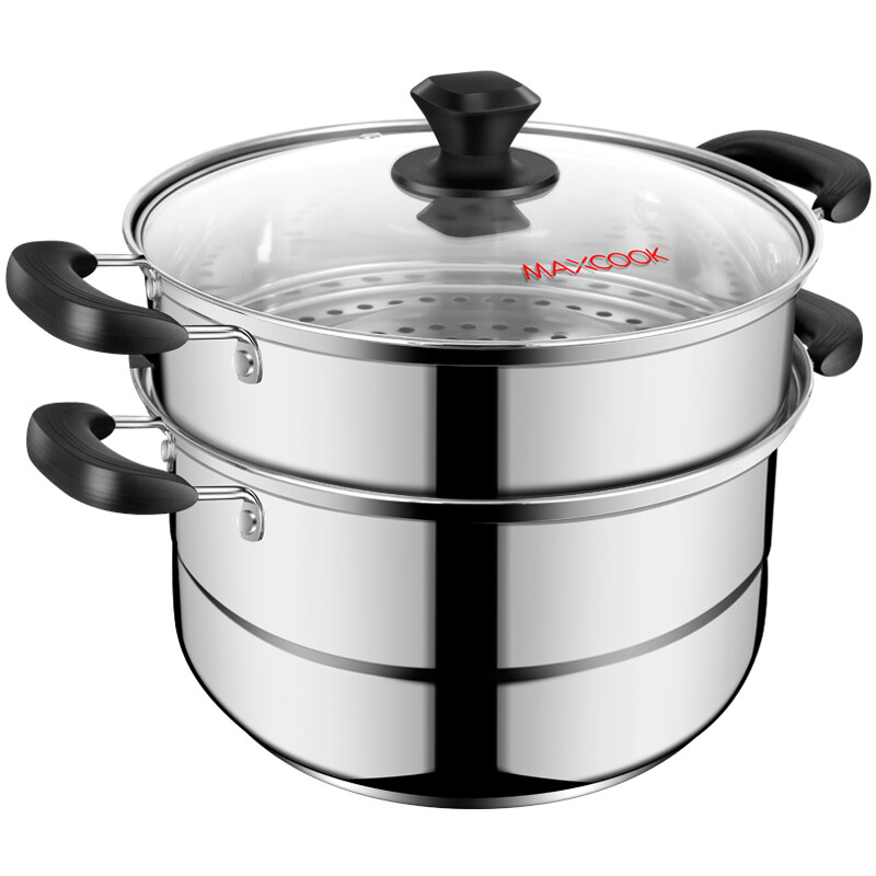 Maxcook stainless steel steamer 26cm two-layer double bottom gas stove induction cooker general mcz753