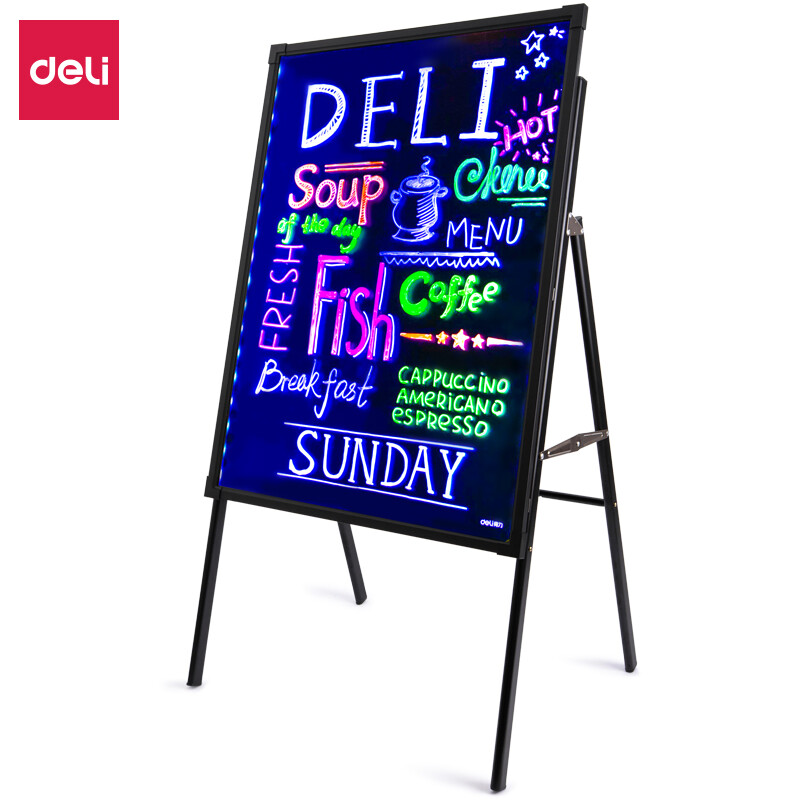 Deli 60 * 80cm electronic fluorescent blackboard with shelf / white board LED light handwritten billboard / fluorescent board 8732