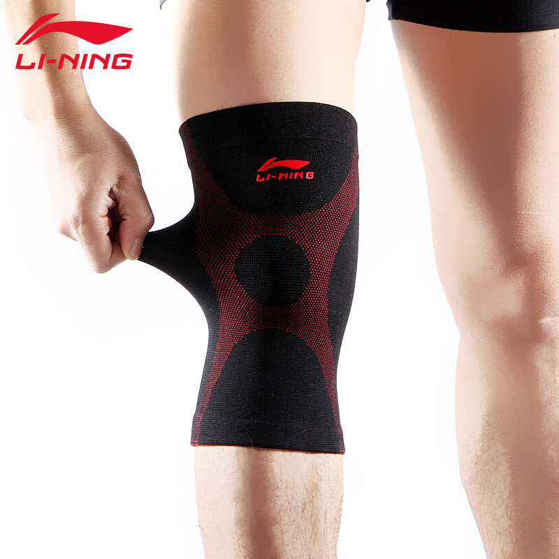 Li-Ning sports knee pads (one pair) equipped with men's and women's badminton knee protectors, meniscus injury, outdoor riding leg guards [black red l] 904