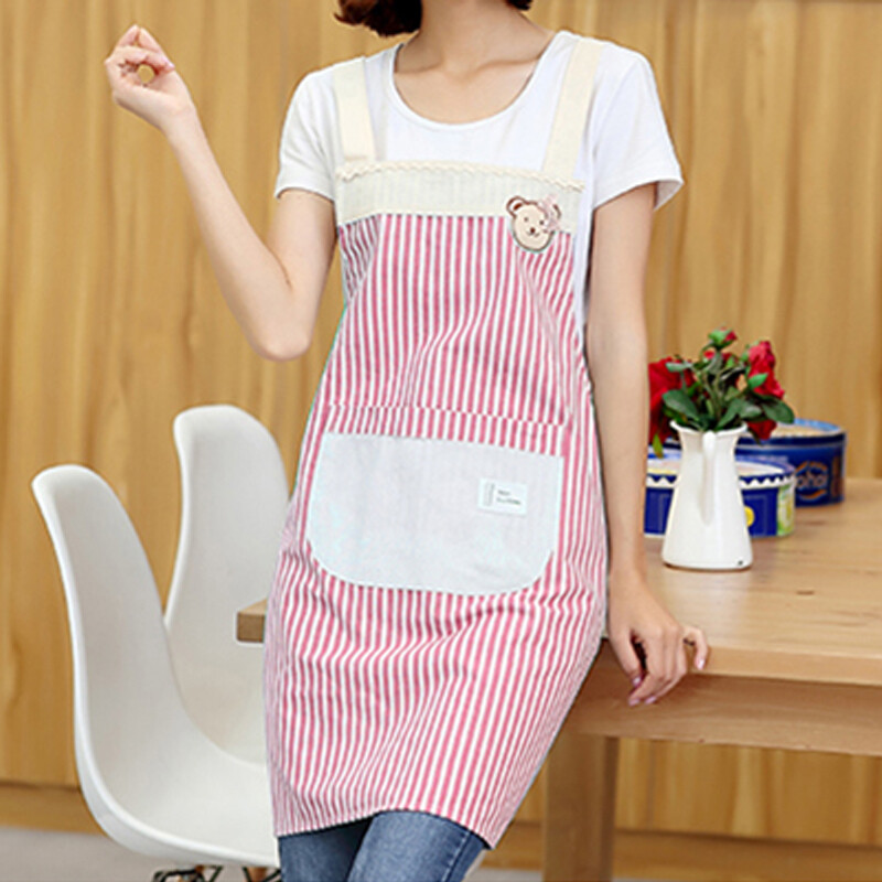 Lide Korean fashion cotton linen apron bear double waterproof apron stripe watermelon red kitchen lovely Cooking Baking