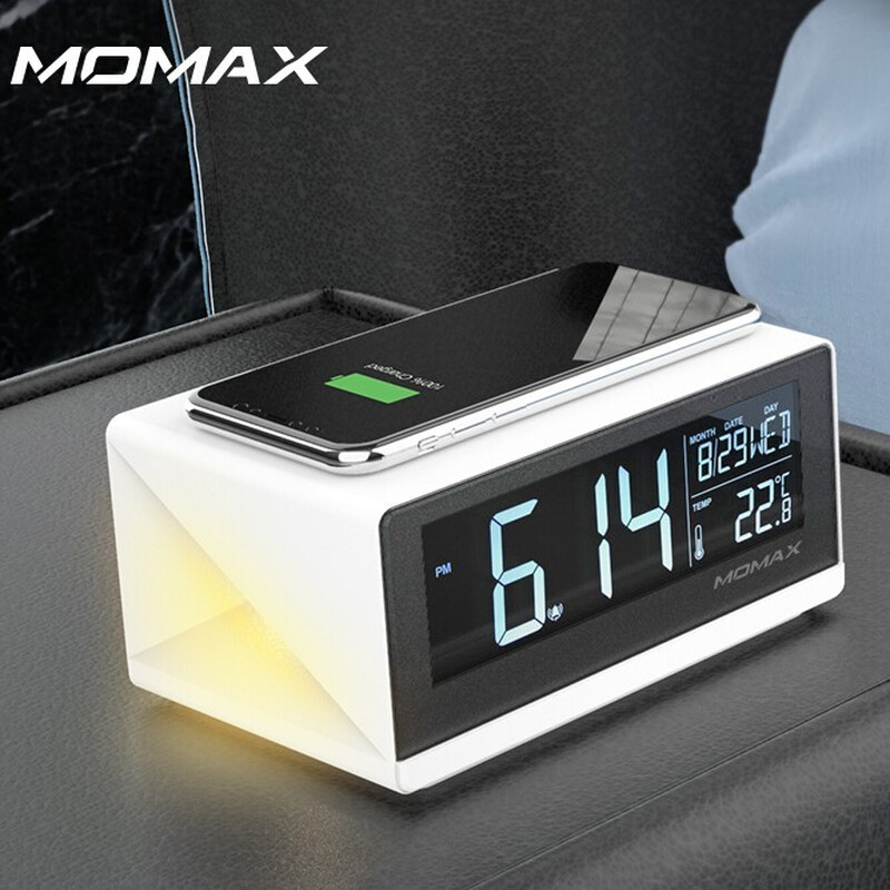 MOMAX Apple Wireless charger digital alarm clock wireless charging stand white suitable for iphonexsmax / XR / X / 8plus, etc