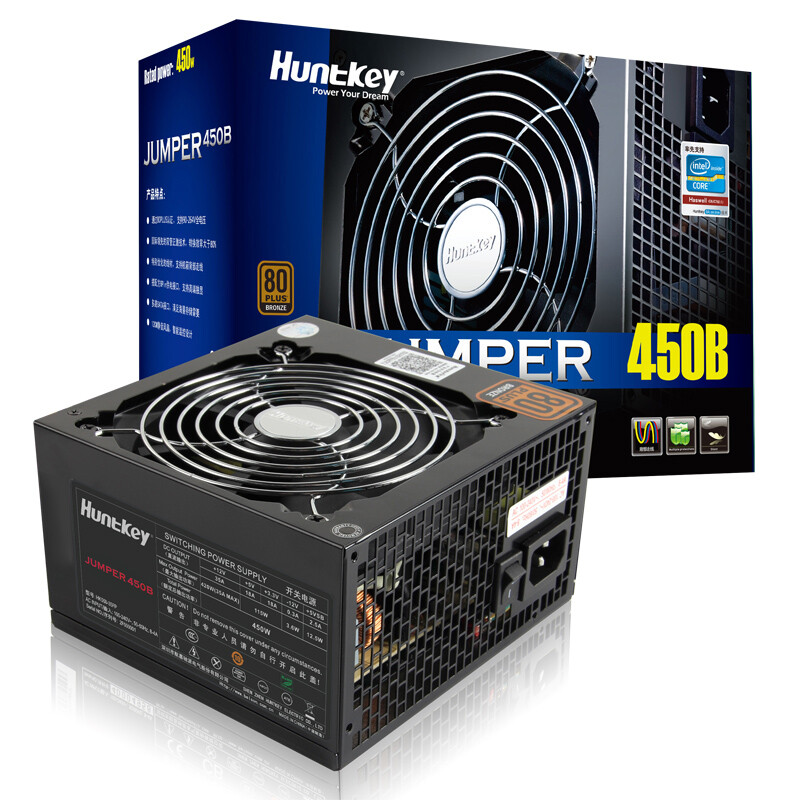 Huntkey rated 450W jumper450b power supply (80plus bronze / single 35A / active PFC / double tube forward / full voltage / back wiring)