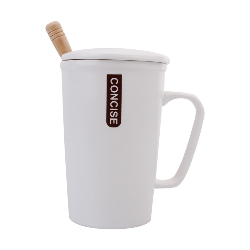 Bethus simple Mug classic ceramic water cup coffee cup milk cup office cup with cover and spoon white 380ml