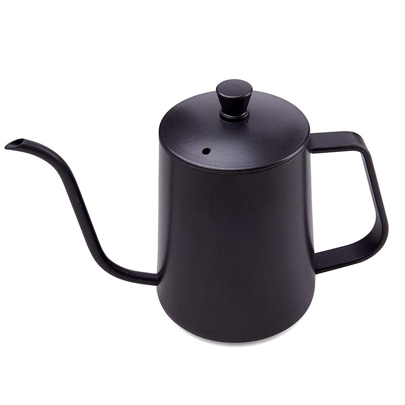 Hand brewing pot household ear hanging hand brewing coffee pot 304 stainless steel long mouth pot fine mouth pot 350ml Teflon black coating with cover