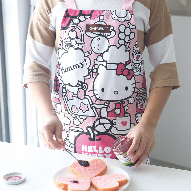 Chef made Hello Kitty (genuine authorized) baking apron pure cotton kitchen household oil stain proof kt7037