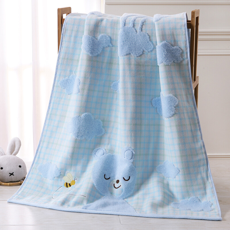 Gold towel home textile pure cotton double-layer twistless cartoon bath towel single strip blue 240g 120 * 61cm