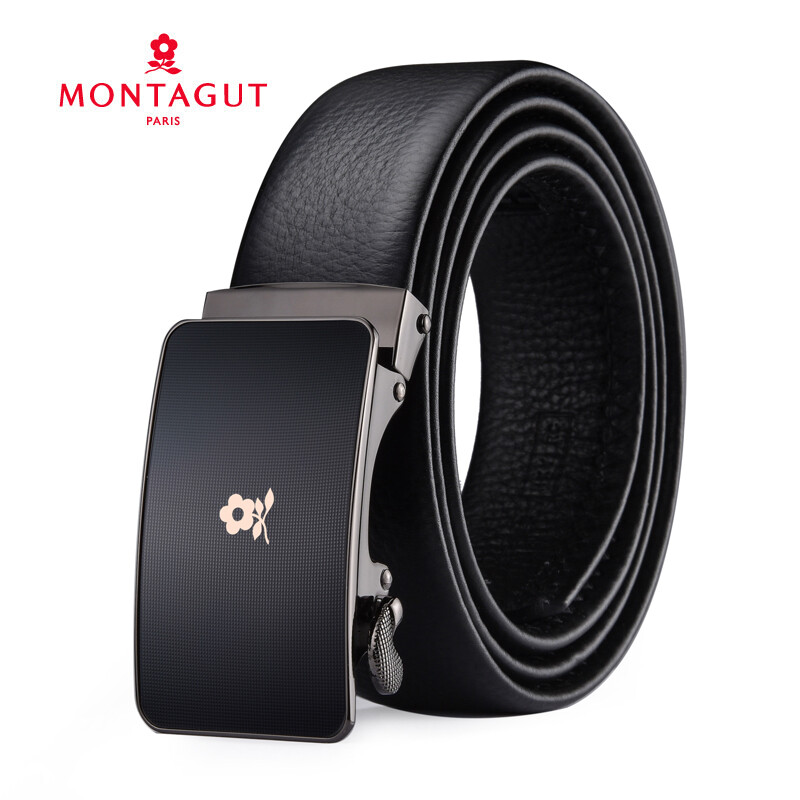 Montagut belt men's leather automatic buckle layer cow leather men's fashion leisure business gift box cow leather pants belt r743110062a black