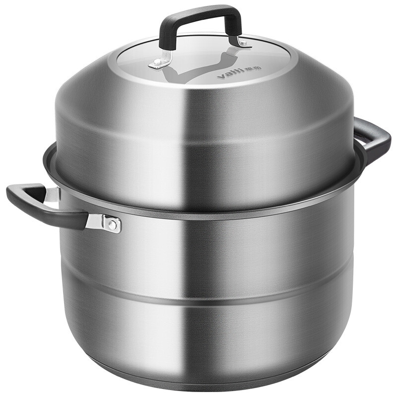 Vantage steamer two-layer 30cm large steamer 304 stainless steel steamer household multifunctional large capacity steamer thickened three-layer double bottom soup steamer steamer gas induction cooker universal cooker