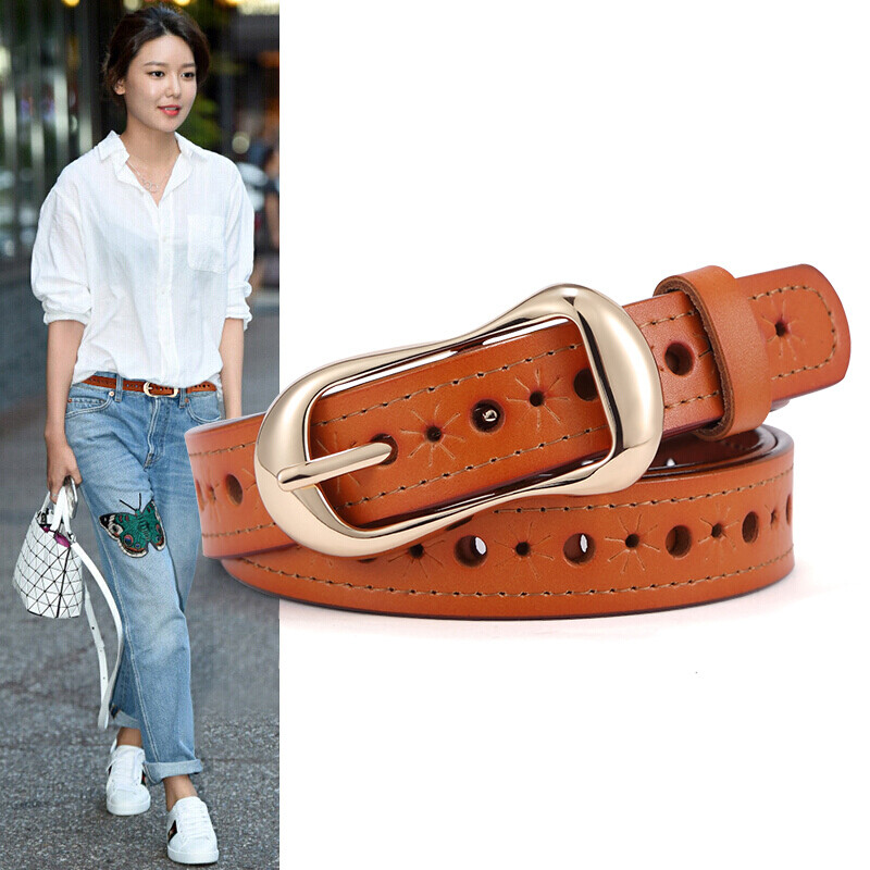 Hautton haodun belt women's Korean version decoration simple cowhide belt women's fashion needle buckle thin waist belt 918150503 brown belt body