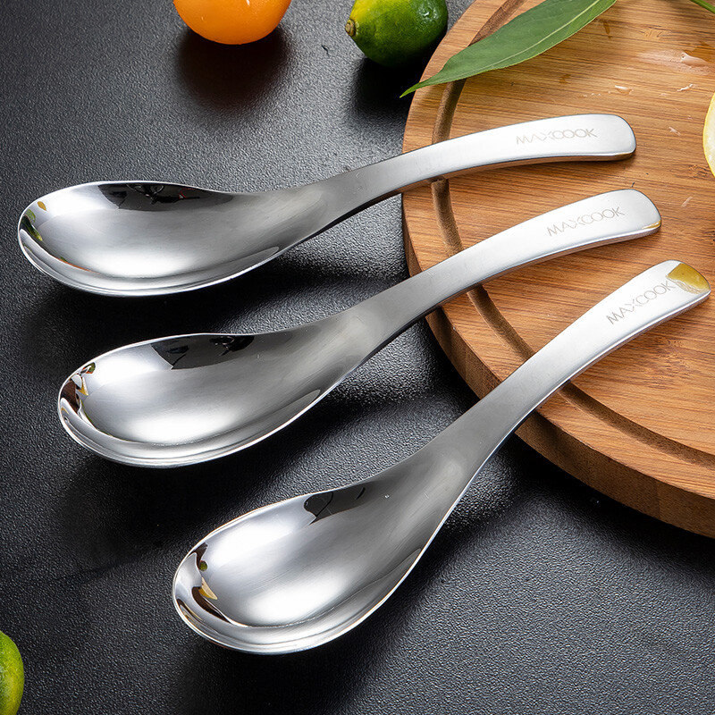 Maxcook 304 stainless steel spoon spoon enlarged thickened spoon round bottom meal spoon rice spoon spoon spoon spoon three piece set mcgc944