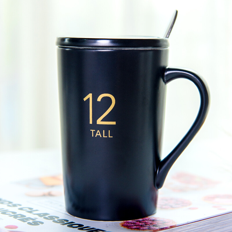 Porcelain soul creative gift ceramic mug couple coffee cup milk cup with cover and spoon office cup water cup 12 oz matte black