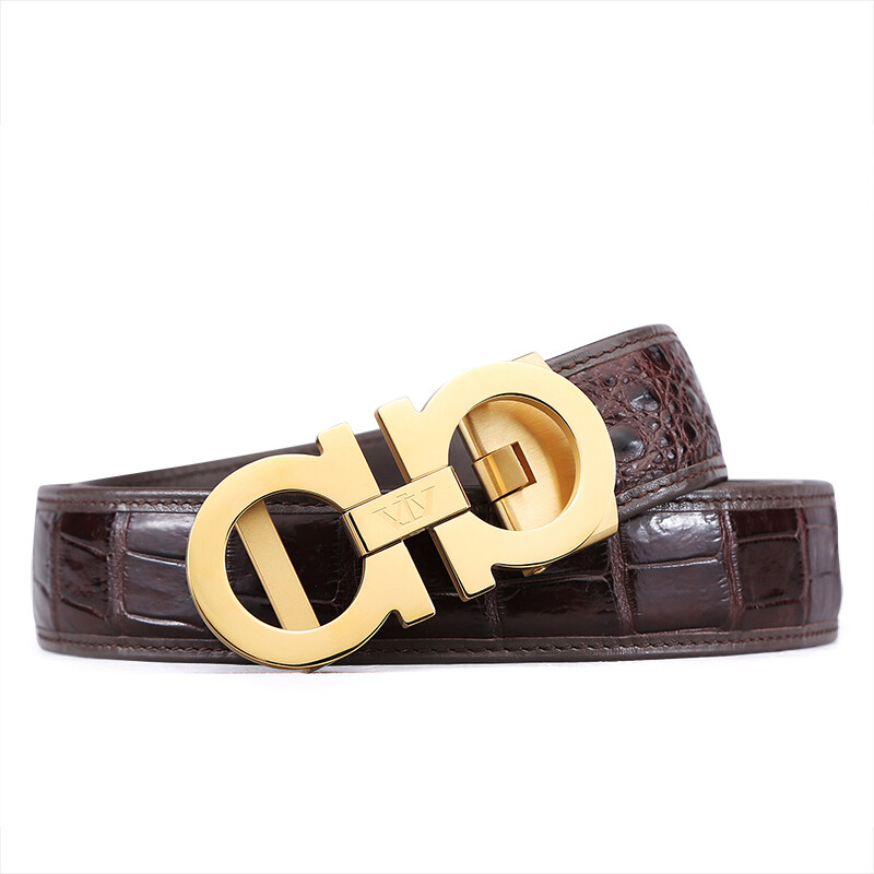 5. V. brwon men's belt simple crocodile leather automatic buckle belt stainless steel letter buckle head cowhide binding men's pants belt gift box y8395zp3 Brown