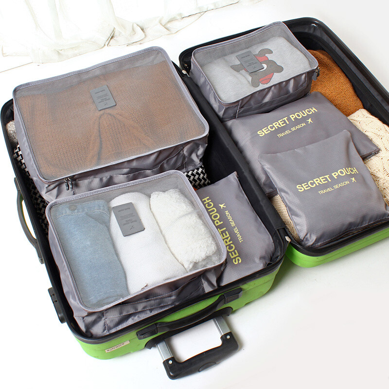 Xinqin toiletries storage bag luggage case clothing finishing bag travel home storage bag 6-Piece set gray