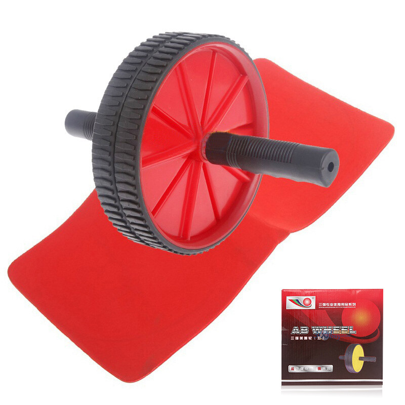 Three strong abdominal strengthening device abdominal strengthening wheel abdominal muscle wheel fitness wheel beautiful abdominal wheel 3032 double wheel cushion red