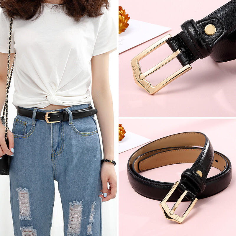 Golf golf women's belt fashion pin buckle cowhide Jeans Belt women's belt gift box e7bv17924j black