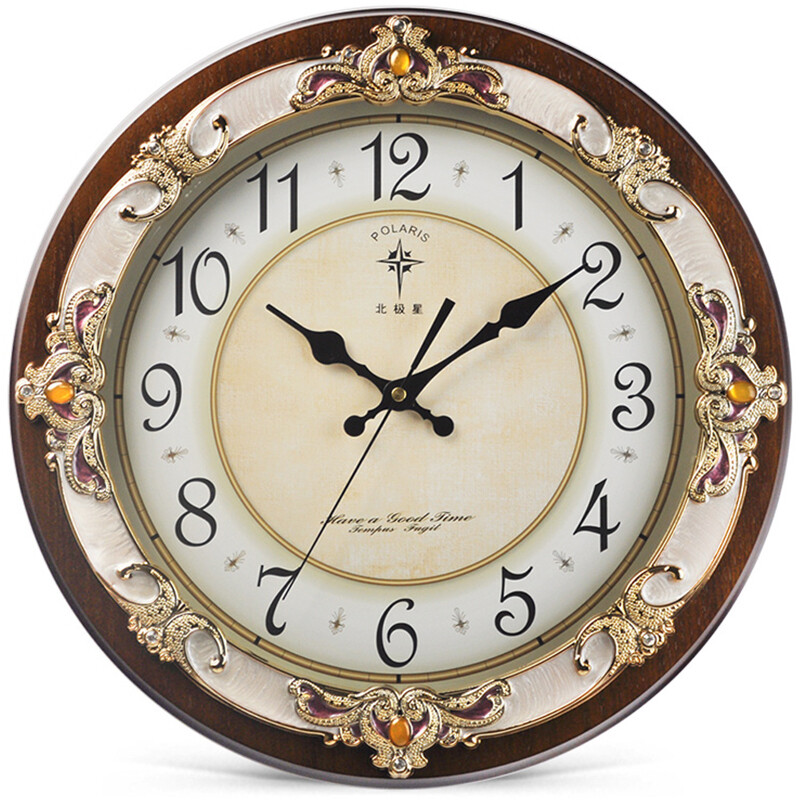 Polaris wall clock European living room silent clock creative wooden quartz clock antique personalized wall clock pastoral office clock hd-6017 wood grain 16 inches