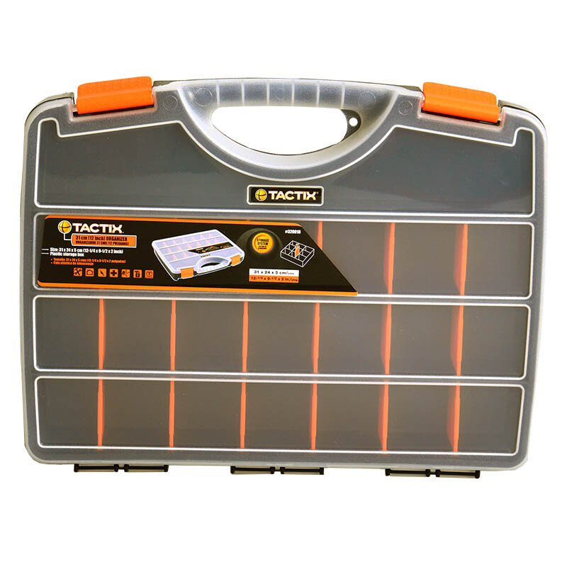 Tactix 320018 plastic parts box 300mm (12 inch) large grid transparent portable finishing fishing element toolbox