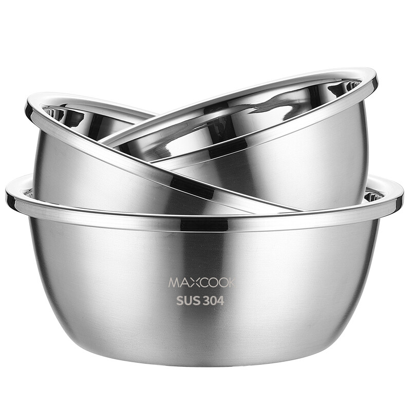 Maxcook 304 stainless steel dish washing basin extra thickened seasoning basin dish washing basin and face basin taste Bucket Set extra large three piece set mcwa959