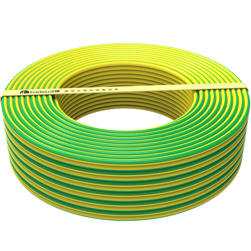 Feidiao wire and cable bv4 Square national standard household copper core wire single core single strand copper wire 100m double color ground wire