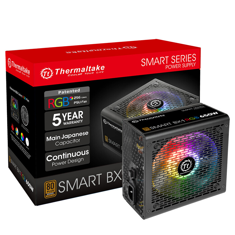 TT (Thermaltake) rated 650W smart BX1 RGB 650W power supply (80plus bronze / rgb256 color fan / multiple lighting modes / Japanese capacitance)