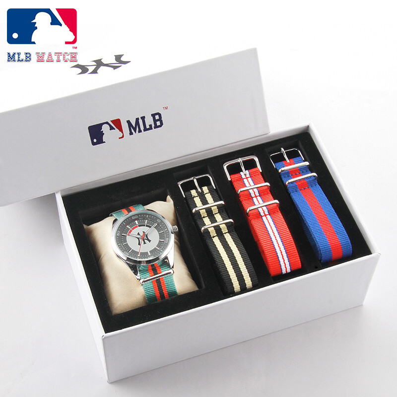MLB watch cocktail series nylon strap lovers waterproof luminous all steel case men's and women's sports watch mlb-tp002-2 / gray face set