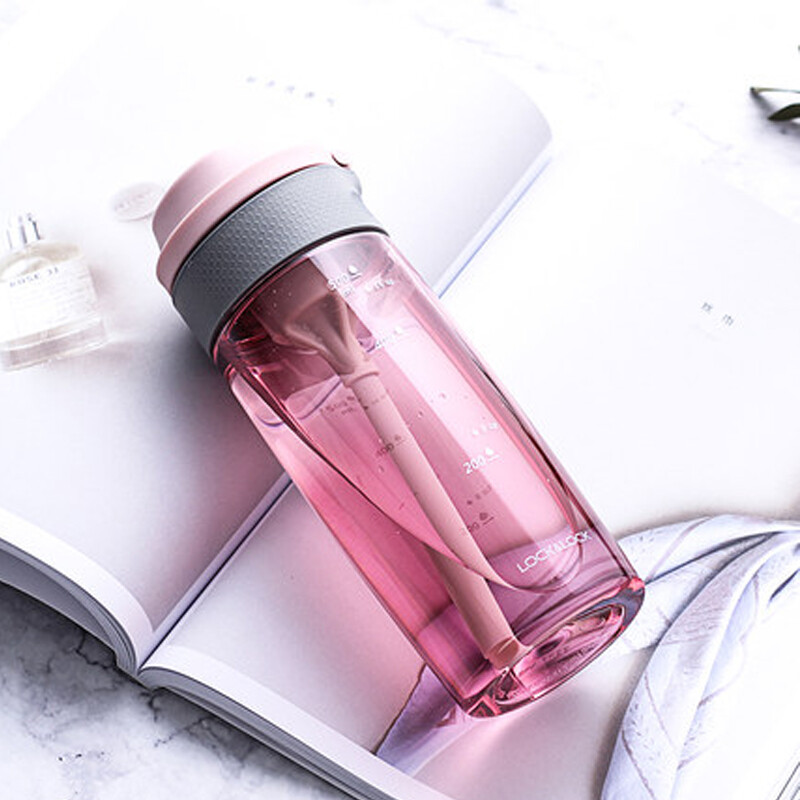 Le Kou Le Kou one button straw water cup portable leak proof sports kettle graduated student plastic water cup abf764pik pink 550ml