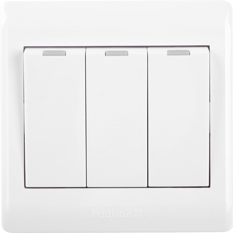 Feidiao switch socket panel three open single gang switch three position single control power supply wall switch panel 86 type A3 Jiarun white