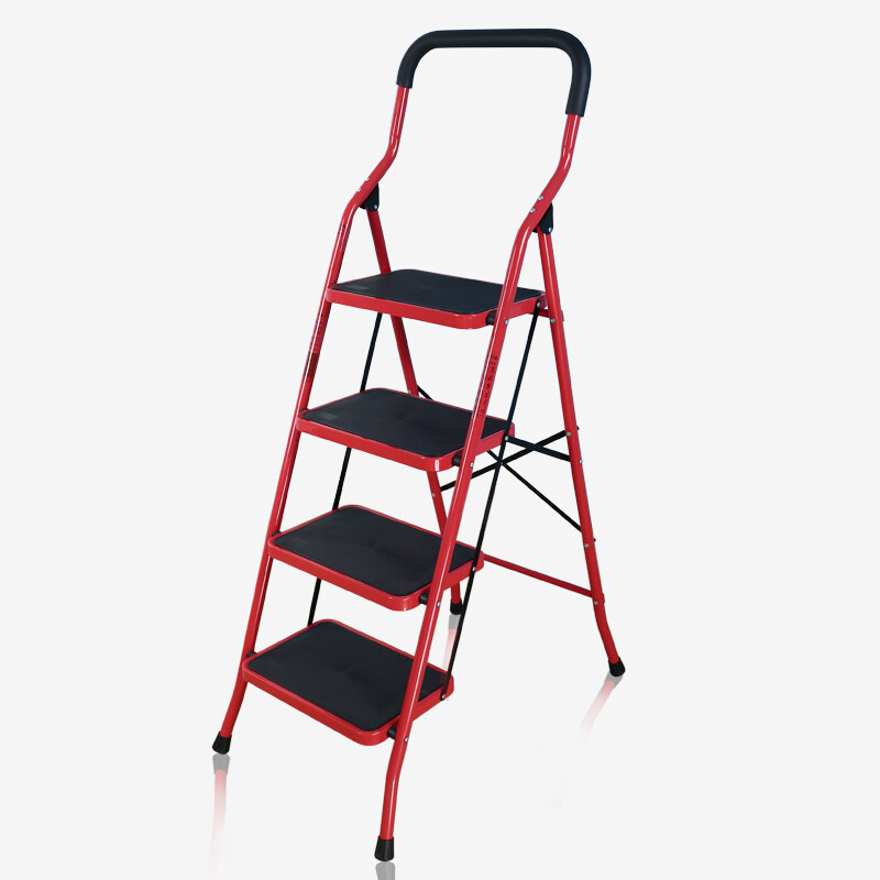 Baoyouni ladder household folding herringbone ladder multifunctional four step ladder red dqty04-a