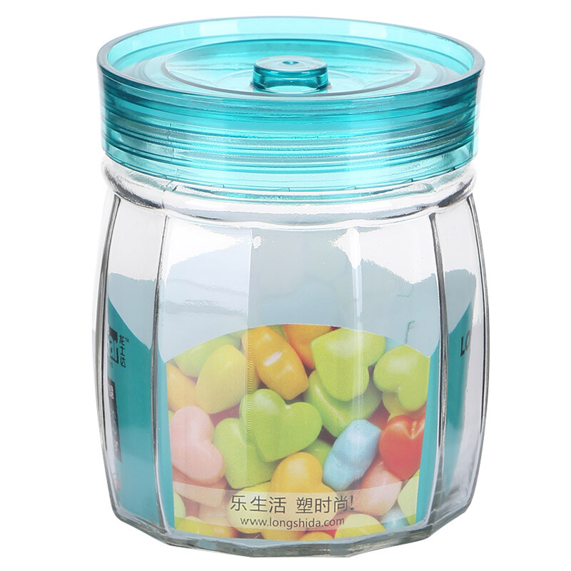 Longstar thickened round glass sealed tank storage tank moisture-proof fresh-keeping bottle storage bottle blue 700ml lj-0699