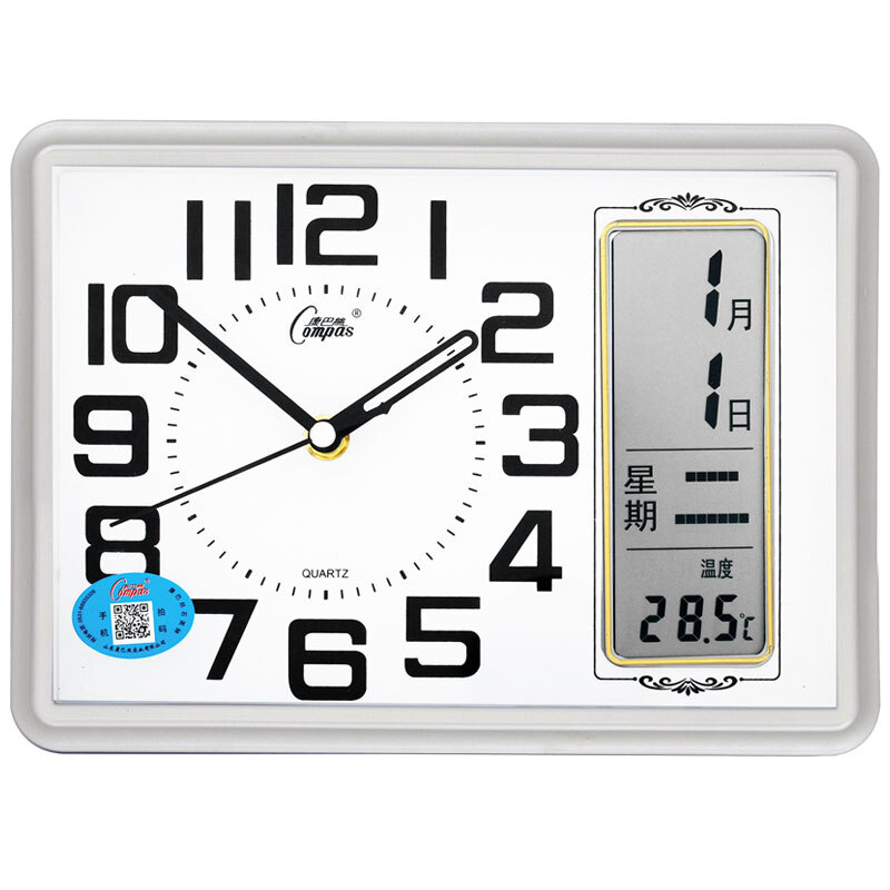 Compass desk clock sitting room silent wall clock simple desk clock creative quartz clock fashion perpetual calendar clock modern calendar temperature bedside clock 2991 Silver