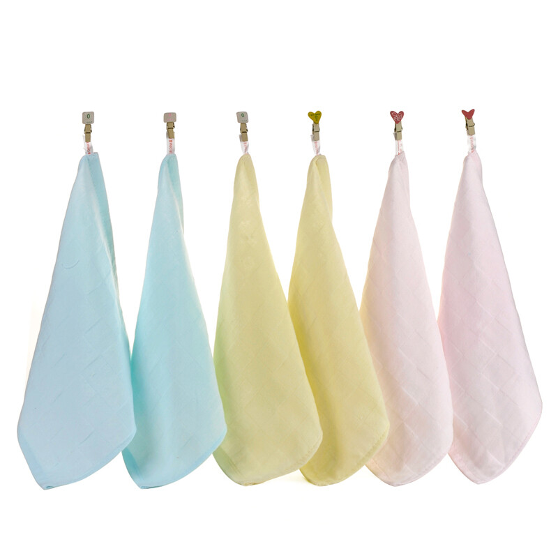 Bamboo brocade towel home textile pure cotton twistless infant children's gauze quick drying square towel saliva towel perspiration towel 6 pieces powder * 2 / blue * 2 / yellow * 2 20g / piece 30 × 30cm