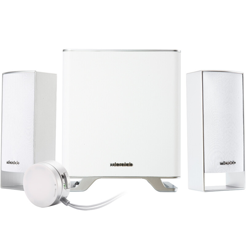Microlab m500bt 2.1 multimedia Bluetooth speaker audio wire control adjustment subwoofer white