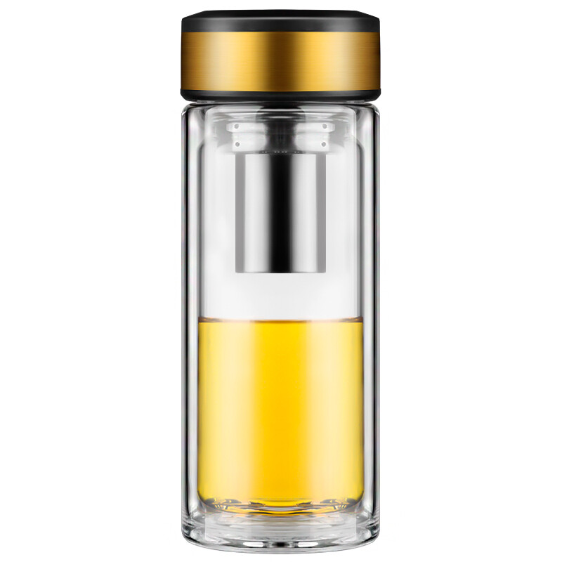 Wanxiang v52l 315ml double layer heat-resistant creative glass business men's and women's water cup with filter screen fashion portable gift box containing tyrant gold