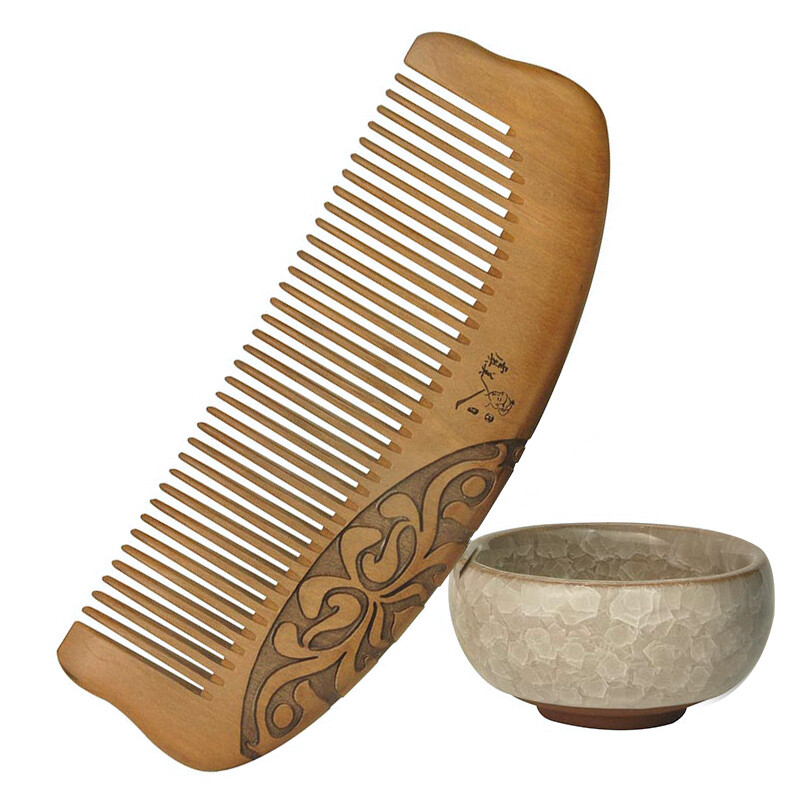 [Jingdong supermarket] Yu Meimei's peach wood combed whole wood double-sided carving to give her girlfriend a birthday gift chrysanthemum shadow