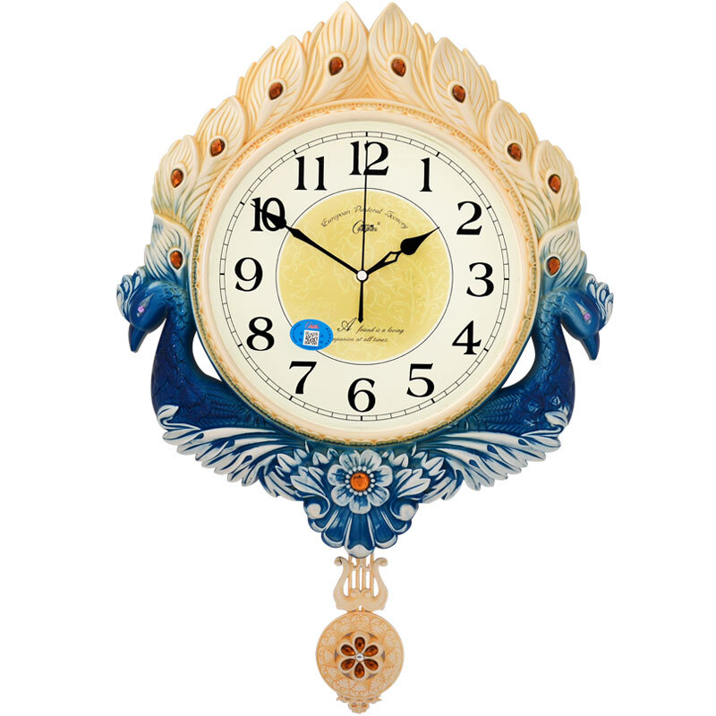 Compass wall clock European style clock fashion living room silent wall clock retro Phoenix peacock quartz clock 3012 peacock blue