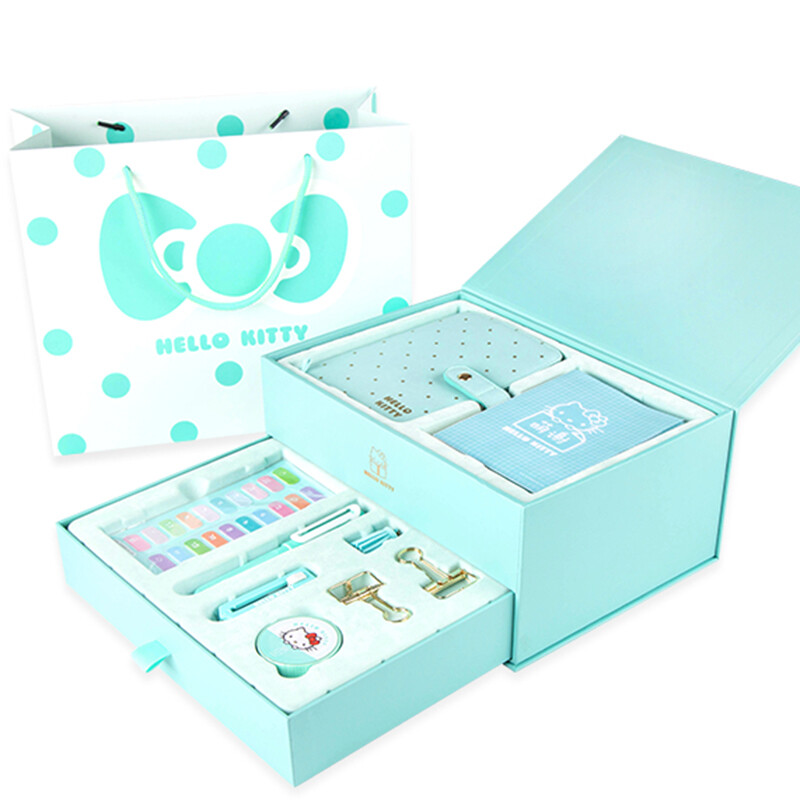 Kinbor hand tent 14 piece stationery gift box set (leather hand tent book / pen / and paper tape) Kitty Pink Blue dtb6507