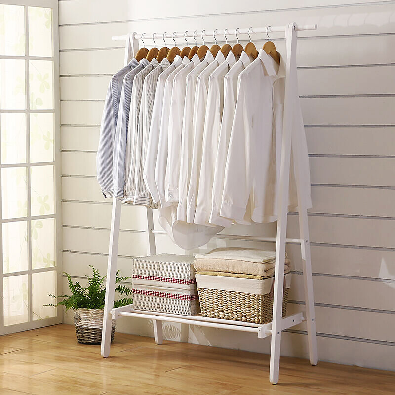Jiayi clothes rack solid wood folding bedroom office hanger modern simple floor clothes rack white