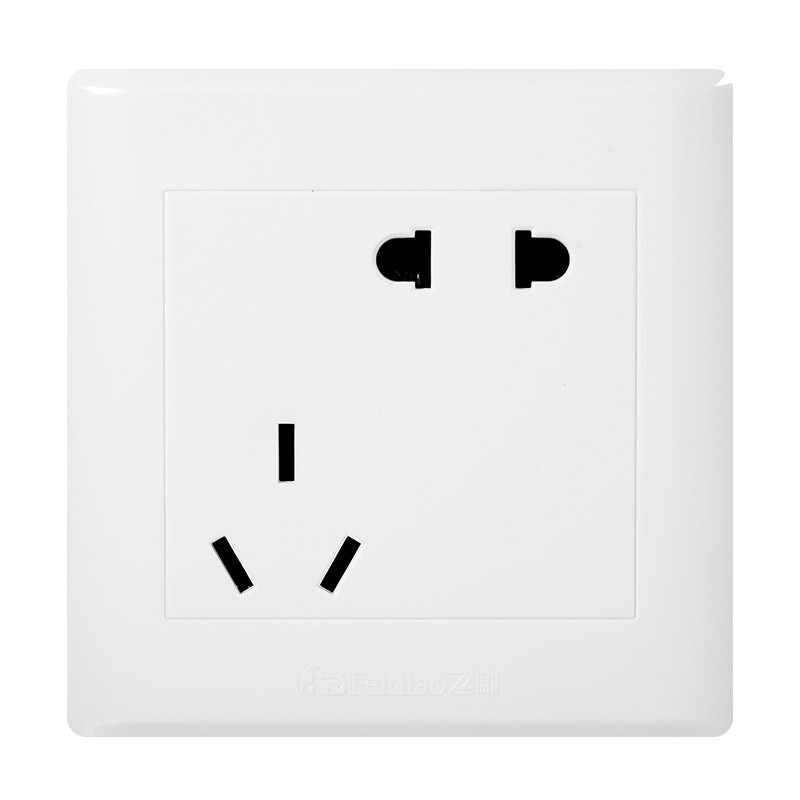 Feidiao switch socket panel inclined five hole socket 10A misplaced two or three plug power wall socket 86 type A3 Jiarun white