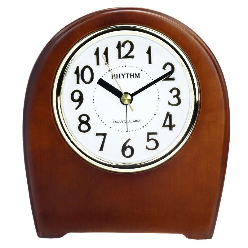 Rhythm alarm clock base clock European fashion simple alarm clock solid wood mute bedroom bedside student children alarm clock office living room small alarm clock 14cm classic cre942nr06d