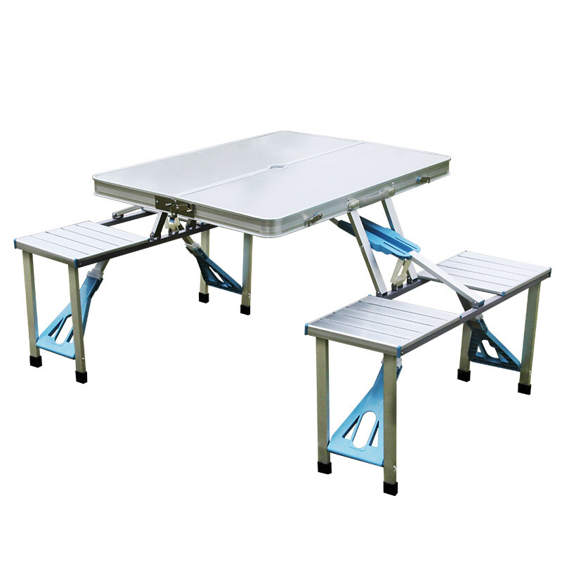 Kingrunning xq-1621 silver white aluminum alloy one-piece folding table and chair set portable table and chair outdoor picnic portable